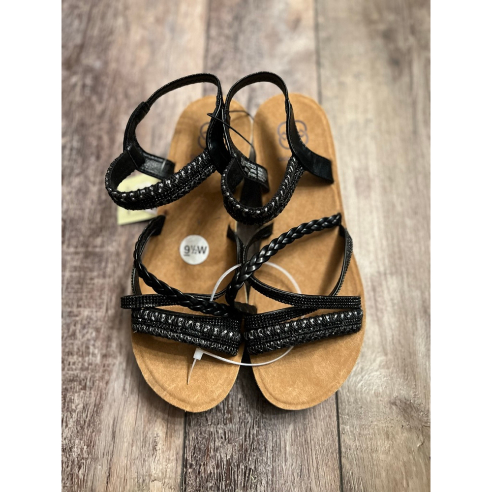 NEW Women's Daisy Fuentes Black Strappy Sandals with Memory Foam Size 9.5W
